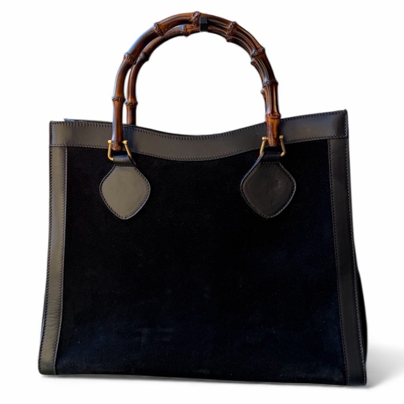 Gucci Diana Black Suede/Leather Bamboo Handle Tote - Vintage - Picture 3 of 15